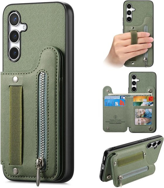 Handyhülle mit Geldbörse und Kartenhalter für Samsung Galaxy S25 S24 S23 S22 S26 Ultra Plus 5G in Grün - Bild 1