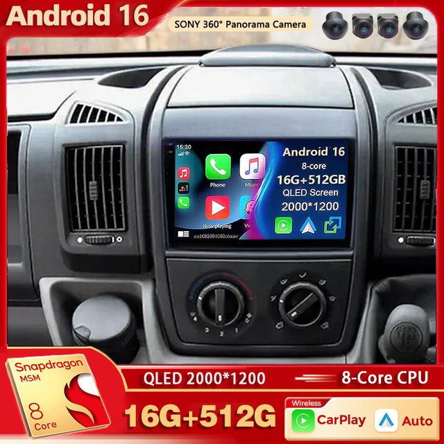 RSNAVI Android 16 Autoradio mit 2K QLED Display, GPS und CarPlay für Fiat Ducato, Peugeot Boxer und Citroen Jumper (2006-2022), Schwarz - Bild 1