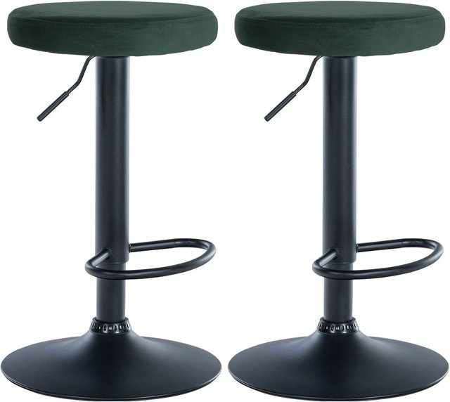 DELUKE 2er Set Barhocker KAZON aus Samt in Grün und Schwarz, höhenverstellbar und drehbar, B/T/H: 38,5 x 38,5 x 60 cm - Bild 1