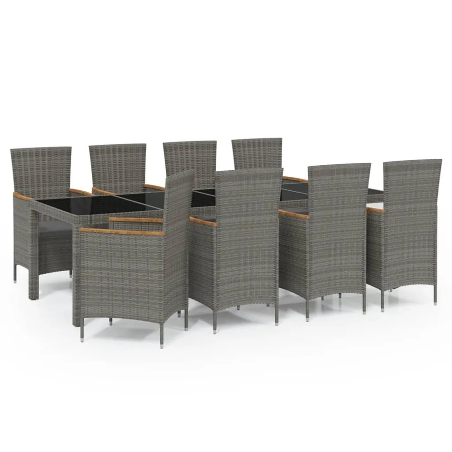 vidaXL 9-tlg Garten-Essgruppe aus Poly Rattan in Grau mit Kissen und Hartglasplatte - Bild 2