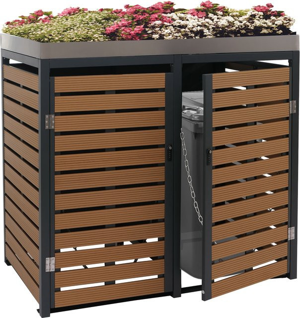 MCW Mülltonnenverkleidung K14 mit Pflanzkasten in Teak-Optik, B/T/H: 124 x 134 x 84 cm - Bild 1