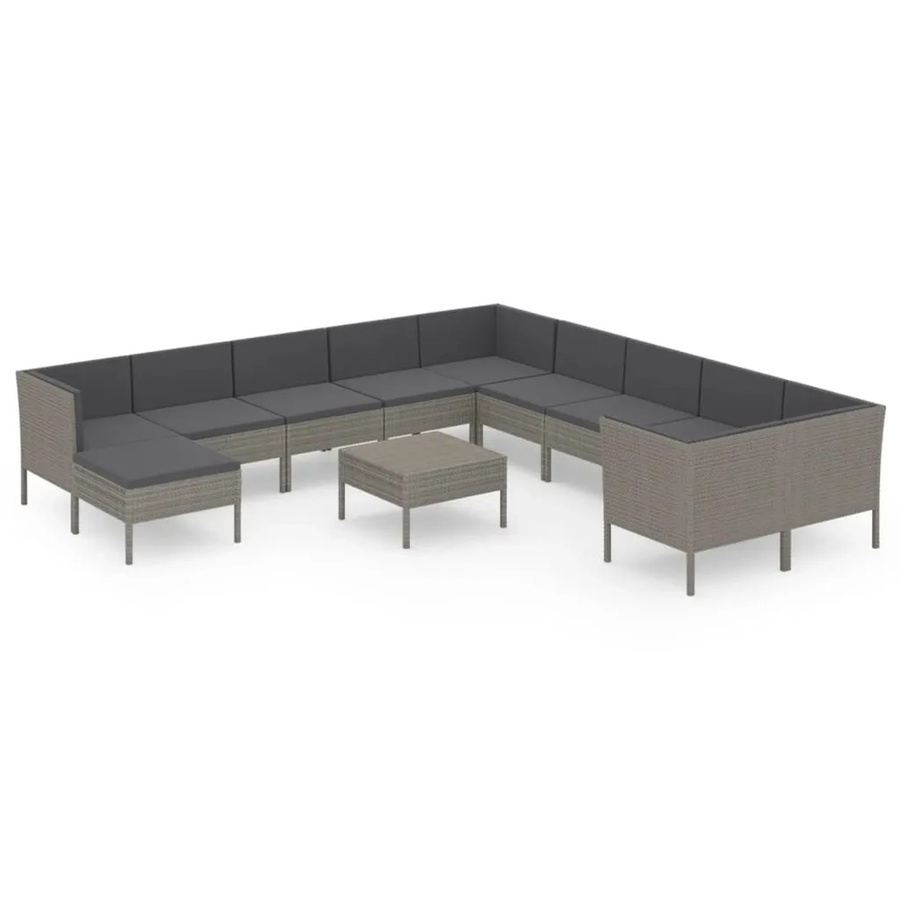vidaXL 12-tlg. Garten-Lounge-Set aus Poly Rattan in Grau mit Auflagen und Polstern - Bild 2