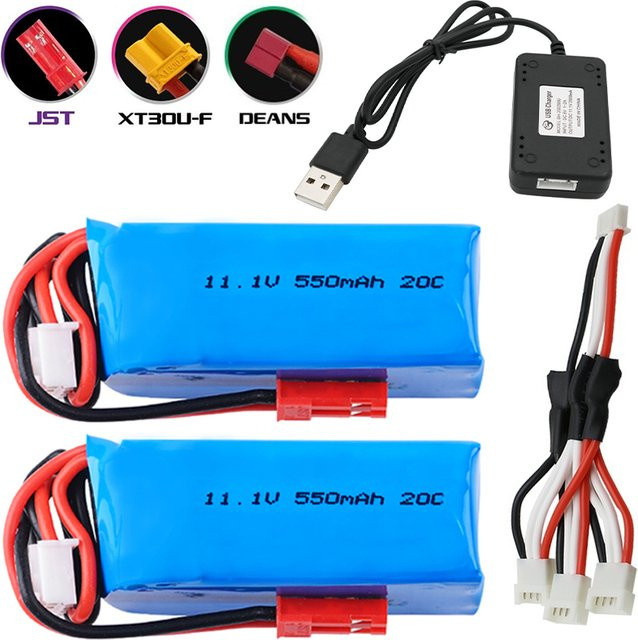 TERFPV Ersatz-Lipo-Akku 11,1V 550mAh 20C 3S für RC-Spielzeug in Blau mit JST/T/XT30 Anschluss - Bild 1