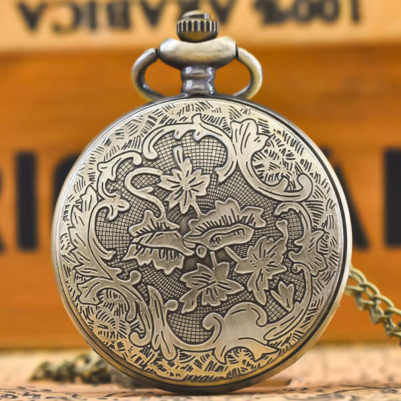 Wecin Taschenuhr Halskette, Quarz, Bronze, Hirsch-Schnitzerei, Unisex - Bild 2