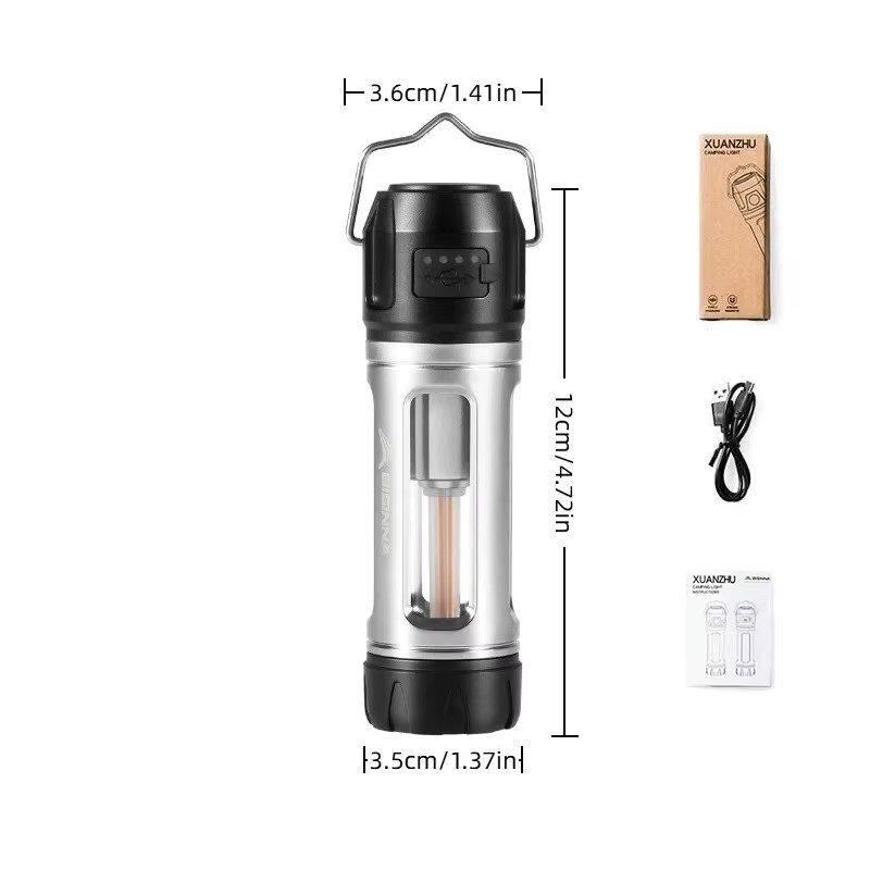 BISINNA Wiederaufladbare Camping-Laterne in Silber mit 3 Modi, wasserdichte Outdoor-Taschenlampe für Camping und Wandern - Bild 5