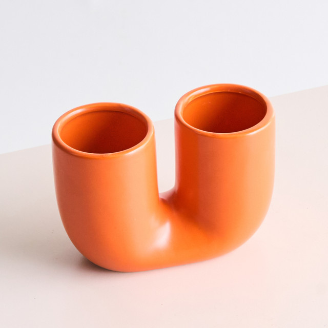 BLUME2000 Steingut Vase in Bogenform, Orange, Groß - Bild 1