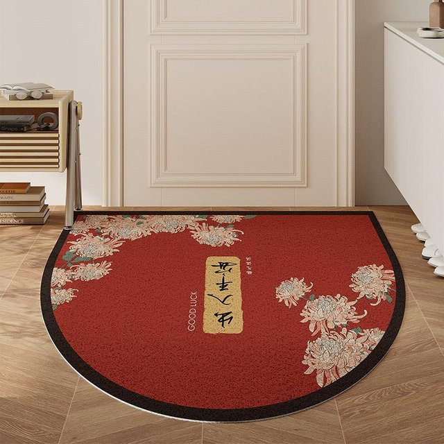 Halbrunde rote Fußmatte im orientalischen Design aus PVC und Polyester, B/T: 75 x 45 cm - Bild 1