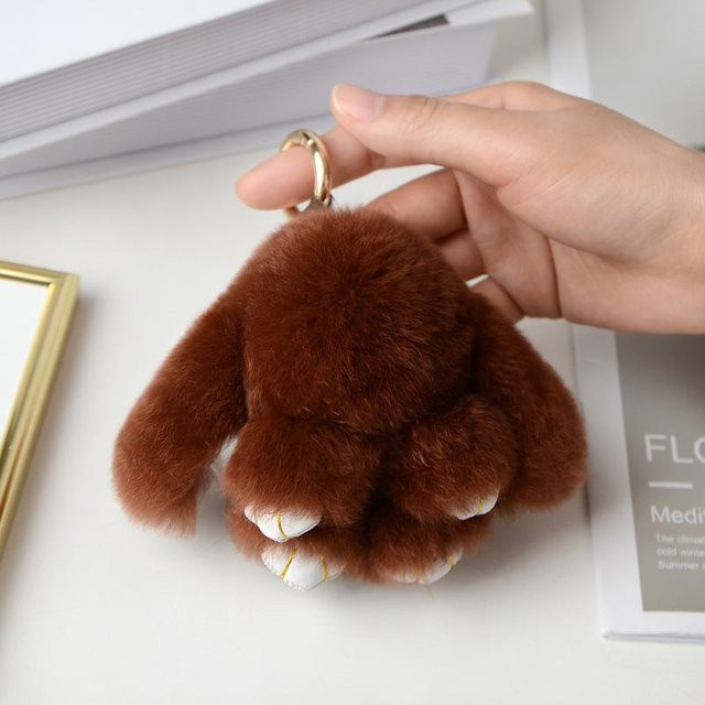 Schlüsselanhänger Linyi toy, Pelz Pompon, Kaninchen, dunkelbraun, Damen, Mädchen - Bild 1