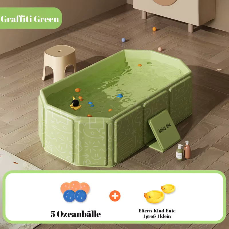 Faltbare Baby-Badewanne aus grünem PVC mit rutschfestem Boden und Tragegriff für Säuglinge und Kleinkinder - Bild 4