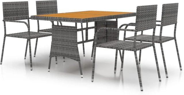 vidaXL 5-teilige Garten-Essgruppe aus Poly Rattan und Akazien-Massivholz in Grau - Bild 1
