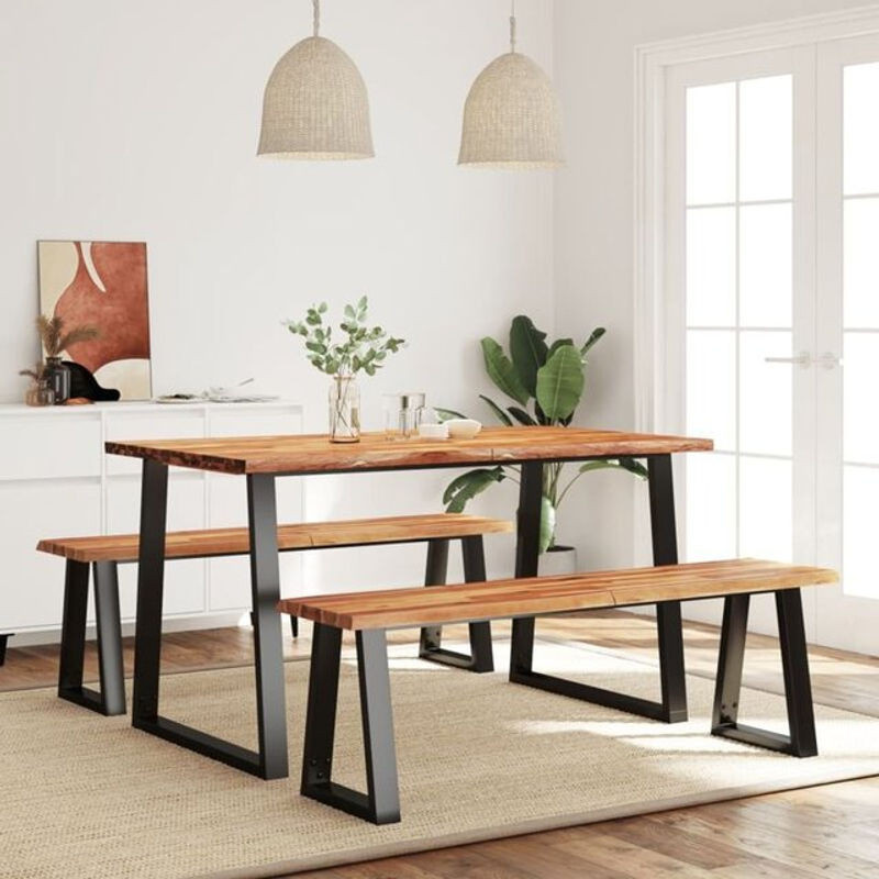 3-tlg. Essgruppe im Industrial Design aus Massivholz Akazie und Stahl in Braun und Schwarz von vidaxl - Bild 1