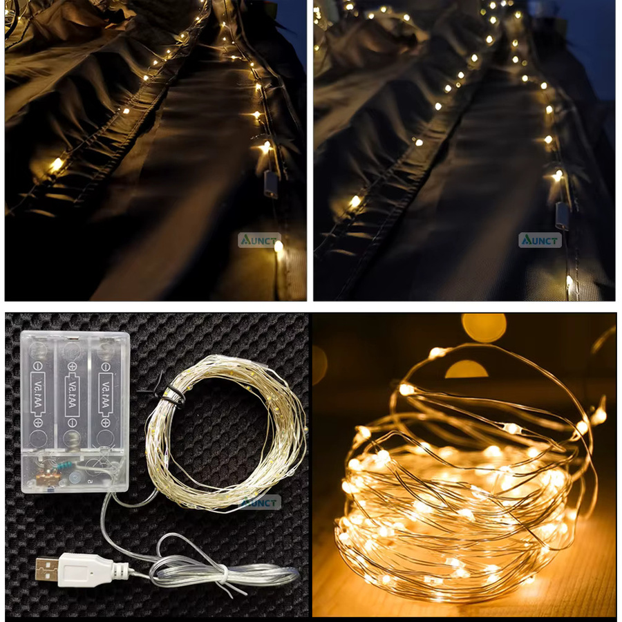 Aunct Dreieck Sonnensegel aus wasserdichtem 420D Oxford Stoff mit LED-Lichterkette in Gelb, B/T: 304,8 x 304,8 cm - Bild 2