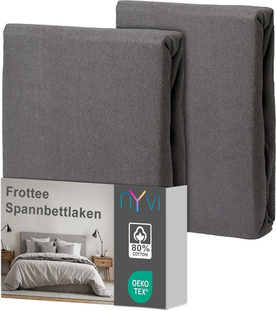 NYVI DreamScience Frottee Spannbettlaken 2er Pack, Farbe: grau, B/T: 160 x 200 cm - Bild 1