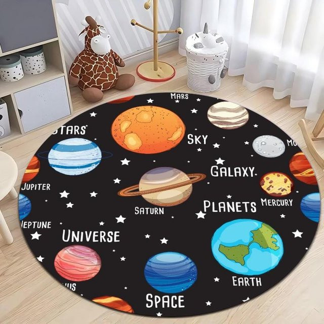 Runder Teppich mit Weltraum-Planet-Motiv von Lodestar, Mehrfarbig, Durchmesser: 80 cm - Bild 1
