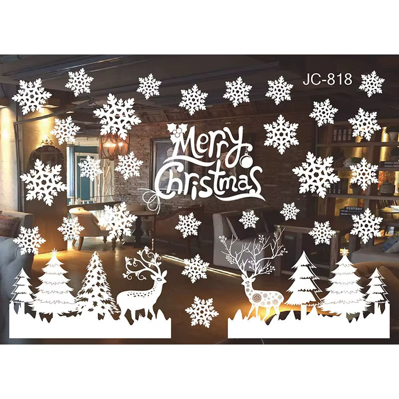 WEIGAO Elektrostatische Weihnachts-Fensteraufkleber mit Schneeflocken, Rentier und Weihnachtsmann in Weiß - Bild 2