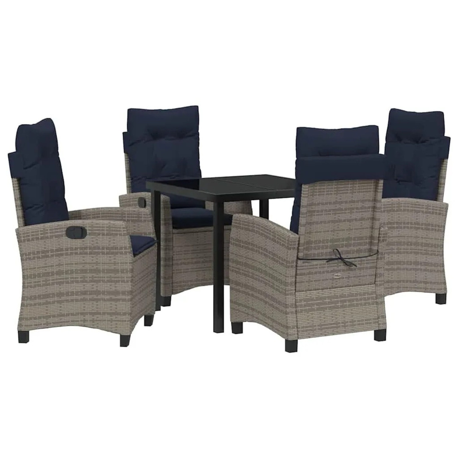 vidaXL Garten Essgruppe aus Poly-Rattan mit Glasplatte und Kissen, 5-teilig, Grau - Bild 2