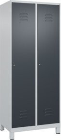 C+P Spind Classic PLUS Garderobenschrank mit 2 Abteilen, Füße, Zylinderschloss und 4 Garderobenhaken, Farbe: Lichtgrau/Anthrazitgrau, H x B x T: 195 x 80 x 50 cm - Bild 1