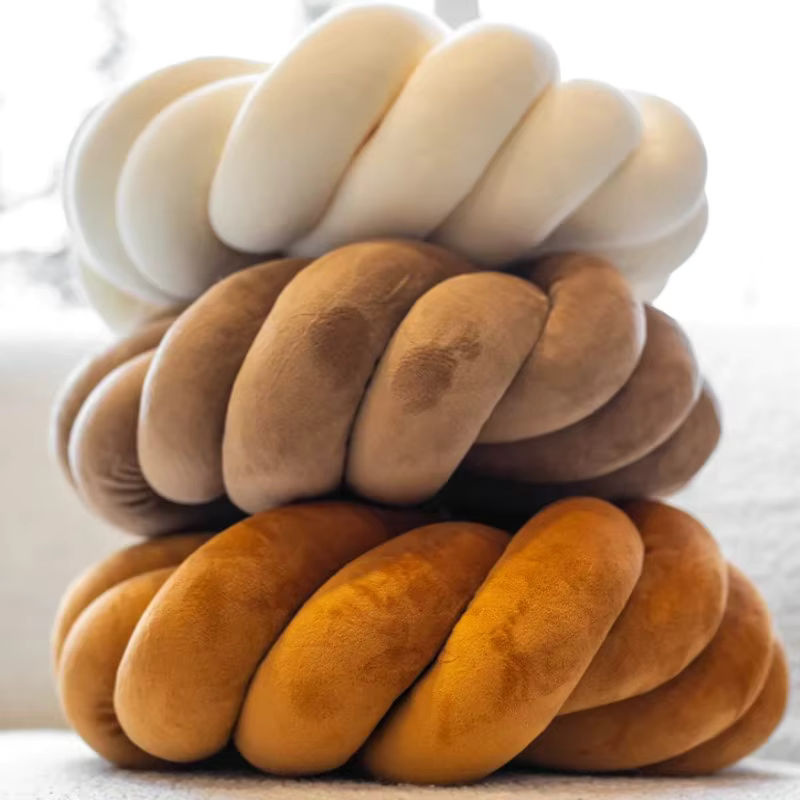 Dekoratives inyahome Knoten-Kissen aus Samt in Beige, rundes Kissen für Wohnzimmer und Schlafzimmer - Bild 2
