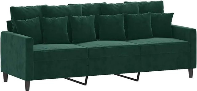 vidaXL 3-Sitzer-Sofa in Dunkelgrün aus Samt mit Metallgestell und Sitzkissen, Breite: 180 cm - Bild 1