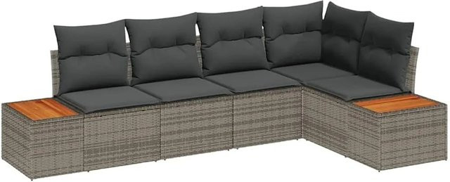 vidaXL Garten-Sofa-Set aus Poly Rattan in Grau mit 5 Teilen, L-Form und integriertem Stauraum sowie Kissen - Bild 1