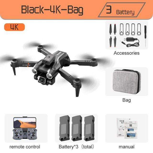 PRISMA K9Pro RC Drohne mit Dual-Kamera 4K, faltbarer Quadcopter mit Hindernisvermeidung und optischer Fluss Positionierung, Schwarz - Bild 1