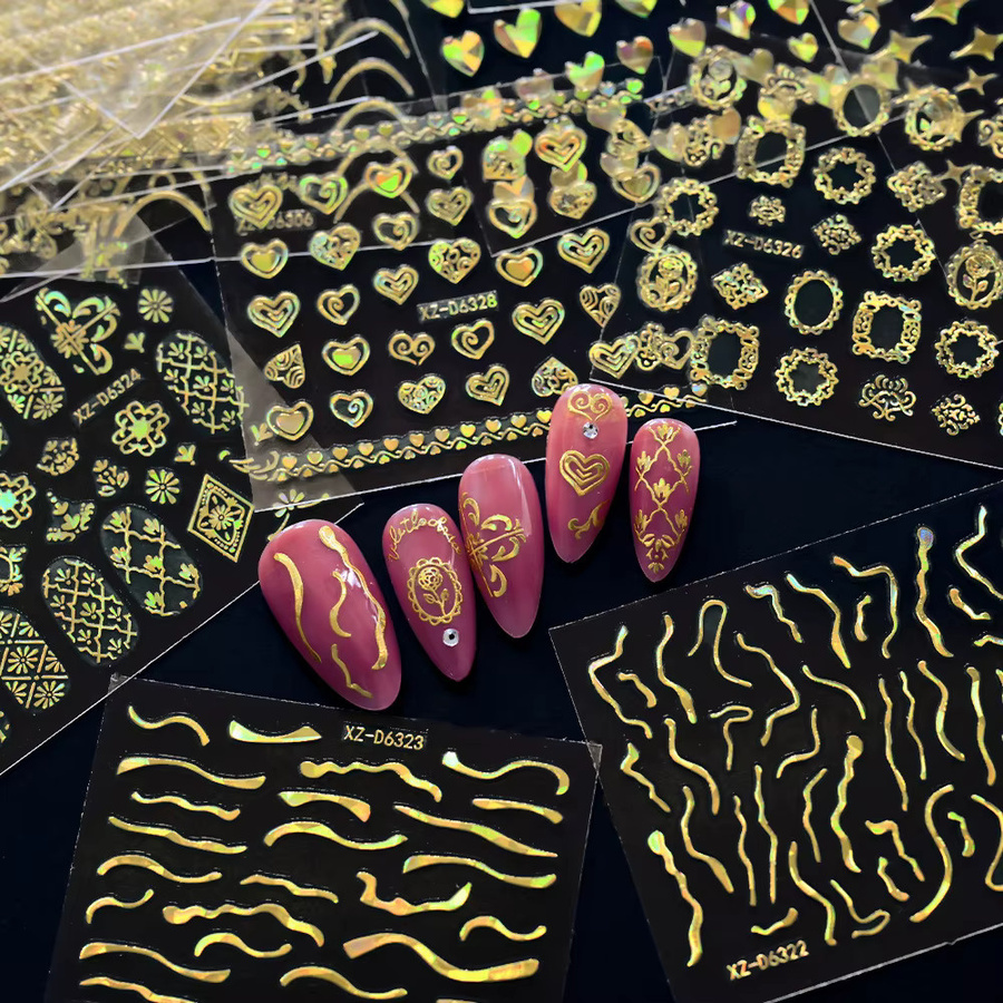 MAGT Nagelaufkleber, Holographische Regenbogen-Herz, 30 Stück, Gold, Metallic - Bild 3