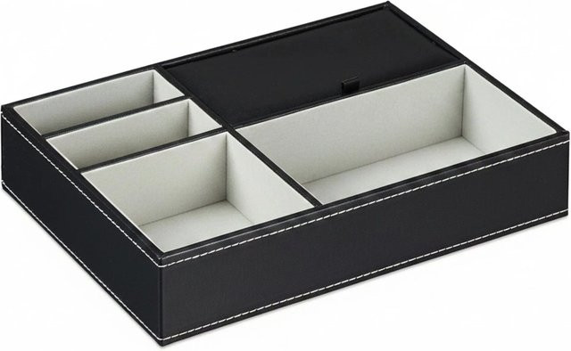 Relaxdays Schmucktablett in Lederoptik mit Deckel, Schwarz, B/T/H: 25,5 x 18,5 x 5 cm - Bild 1