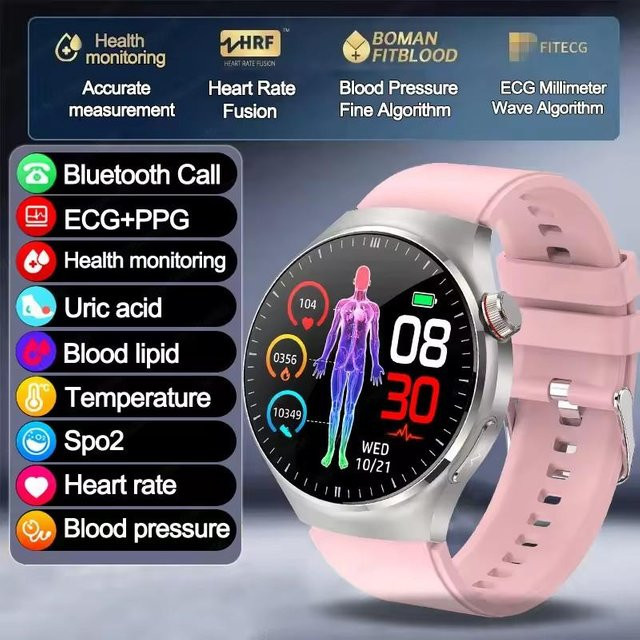 Lucky Start Smartwatch mit EKG und PPG zur Körperüberwachung, Herzfrequenzmessung und Bluetooth-Funktion, Farbe: Rosa, kompatibel mit Android und iOS - Bild 1