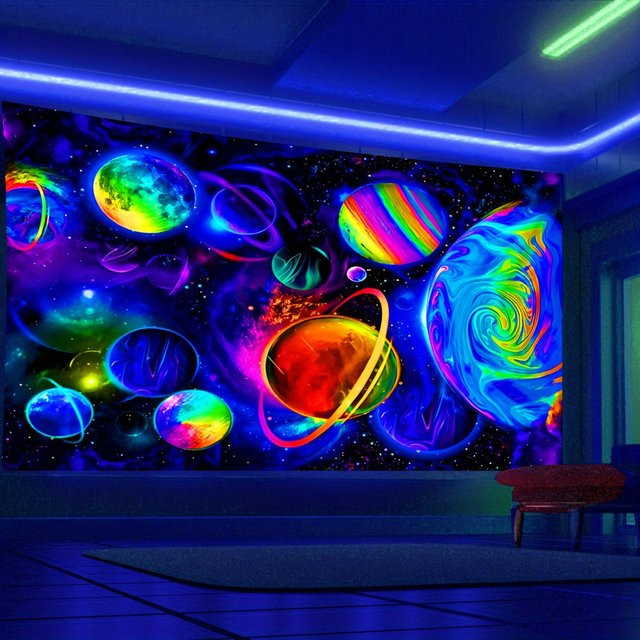 VIKAMA Cosmic Planet Wandteppich in Multicolour, moderner abstrakter Grafik-Wandteppich aus Textil - Bild 1