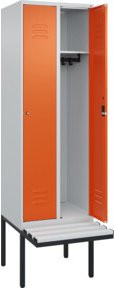 C+P Spind Classic PLUS Garderobenschrank mit Sitzbank, 2 Abteile, Lichtgrau, B/T/H: 212,0 x 60,0 x 81,5 cm - Bild 1
