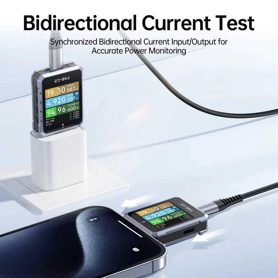 FNIRSI FNB-C2 Typ-C Schnellladetester Amperemeter Voltmeter in Schwarz mit Unterstützung für PD3.1 und QC3.0 für die Reparatur von Handys und Powerbanks - Bild 5