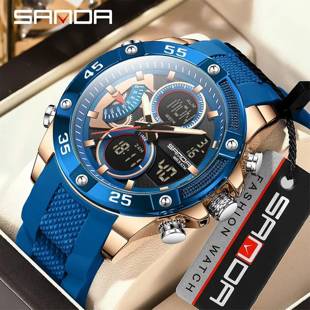 SANDA Digitaluhr, Chronograph, Herren, Schwarz, Silikon, 5 ATM - Bild 1