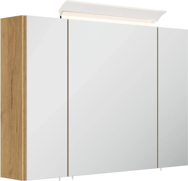 Posseik Spiegelschrank mit LED-Acrylglaslampe und Glasböden in Eiche Gold, Breite: 90 cm, Höhe: 62 cm, Tiefe: 17 cm - Bild 1