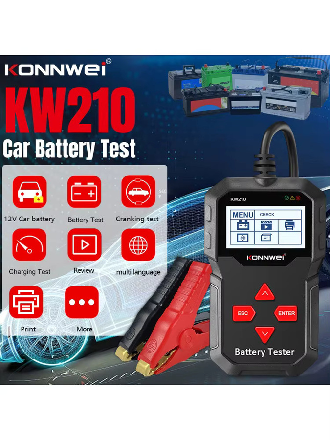 KONNWEI KW210 12V Auto-Batterietester, intelligenter Batterieanalysator für 100 bis 2000CCA Startstrom, Schwarz - Bild 7