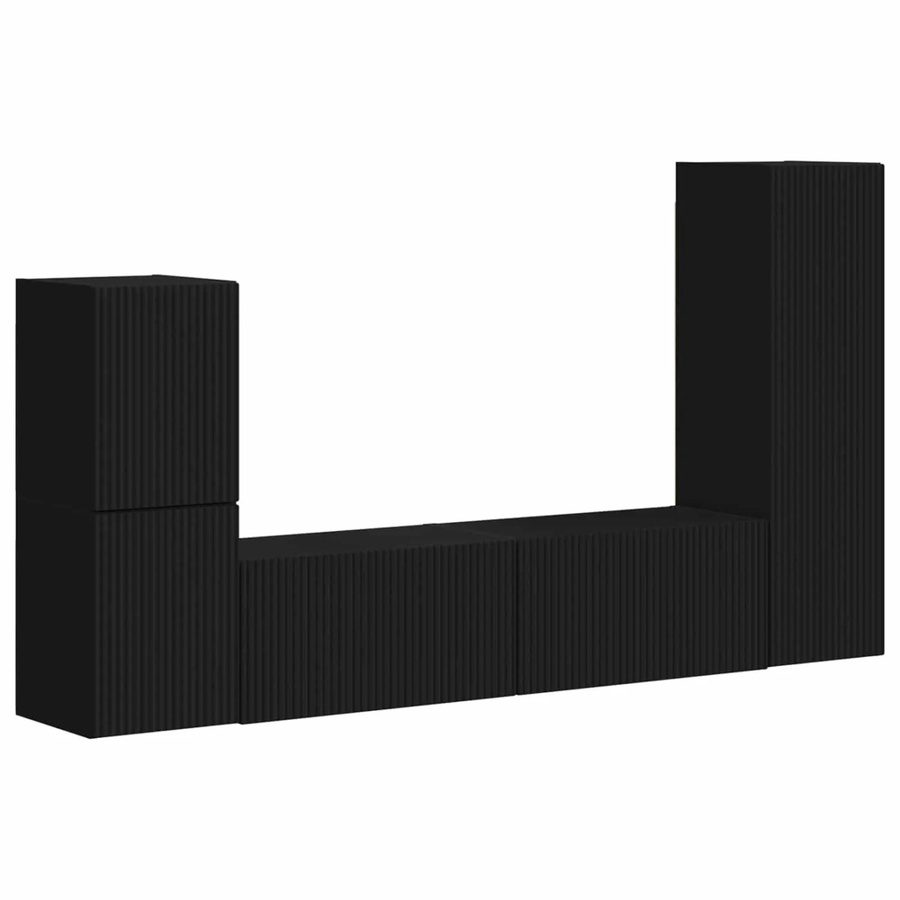 vidaXL TV-Schrankset Wandmontiert 4-teilig Schwarz aus Holzwerkstoff für dein Wohnzimmer - Bild 2