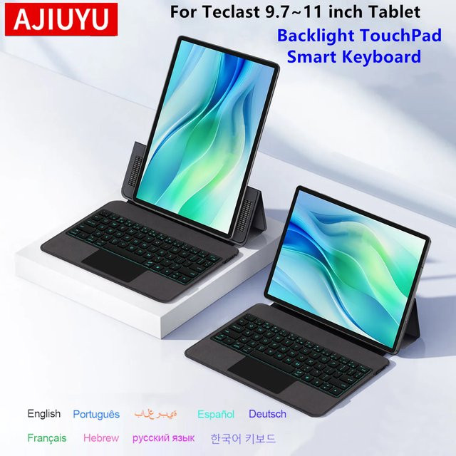 Teclast Tastaturhülle mit Hintergrundbeleuchtung für 10,1 Zoll Tablets P30 T P30T P33 P50 P50S M50S T50HD T50 Max M50 Pro Folio Standhülle in Schwarz oder Grau - Bild 1