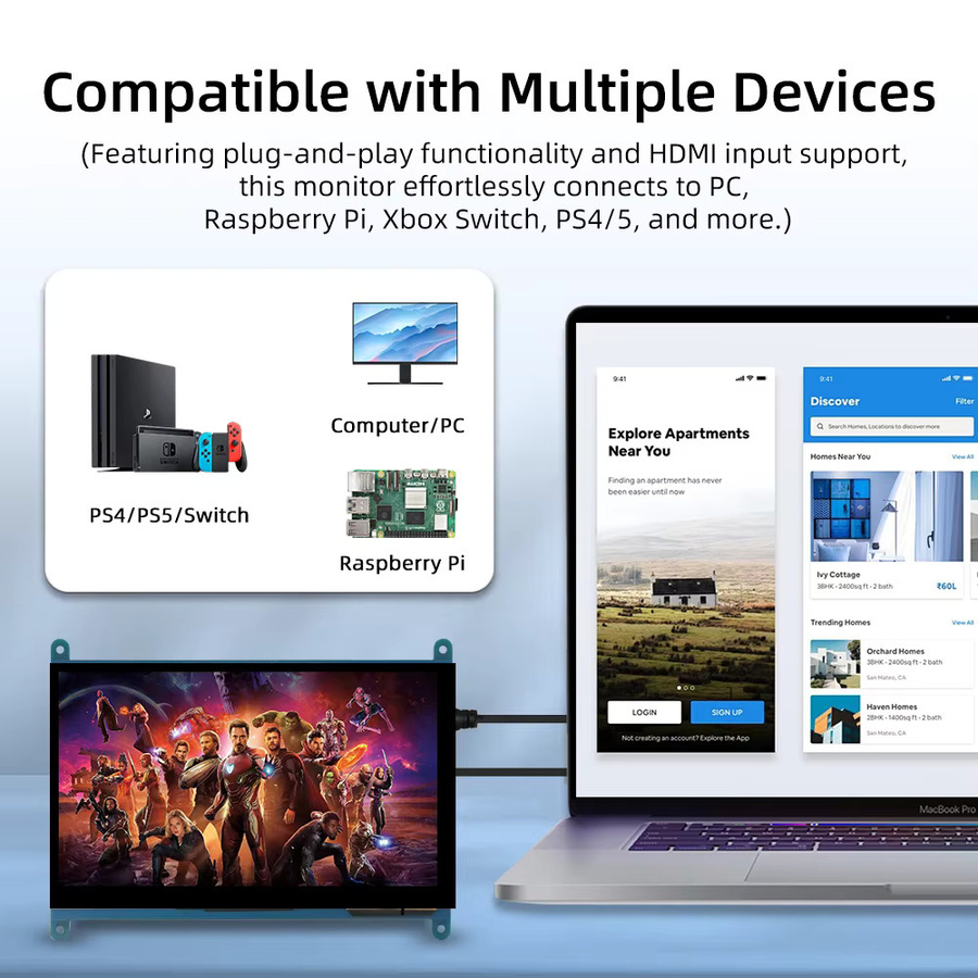 Raspberry Pi 7-Zoll IPS LCD HDMI Touchscreen-Monitor mit 1024 x 600 Auflösung - Bild 4