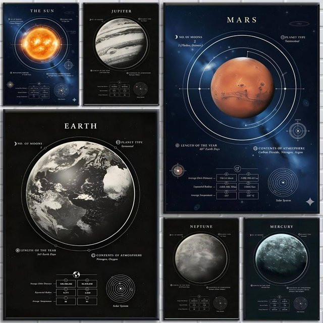 Selbstklebender Planeten Poster mit Sternen Motiv in Mehrfarbig für Wohnzimmer und Schlafzimmer - Bild 1