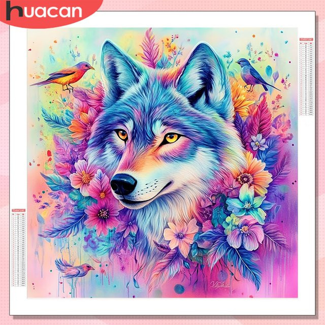 HUACAN Diamant-Mosaik Set Wolf Motiv in Multicolour, quadratische Diamant-Malerei als Kunsthandwerk für deine Dekoration, B/B/H: 20 x 20 x 20 cm - Bild 1
