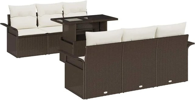 vidaXL Garten-Sofa-Set aus Poly Rattan in Braun mit 7 Teilen und Kissen in U-Form - Bild 1