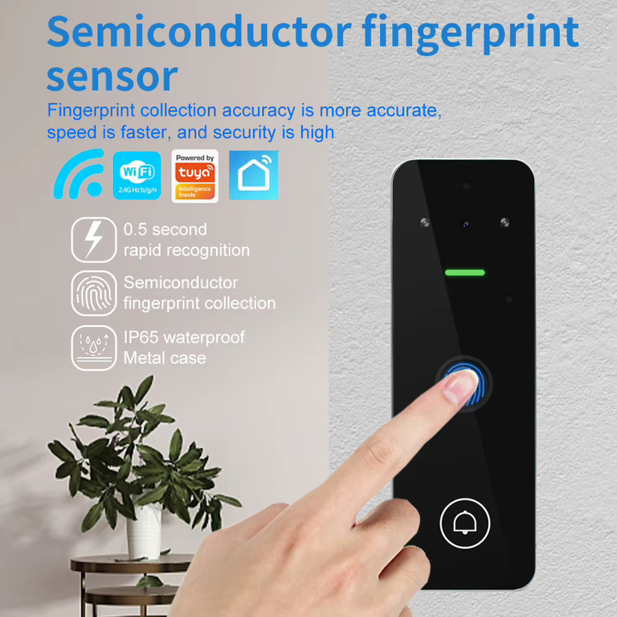 Asia-Teco WLAN-Video-Gegensprechanlage mit Fingerabdruck, RFID und Tastatur, kompatibel mit Tuya App, Farbe: Schwarz - Bild 2