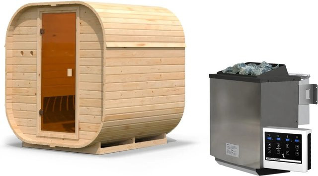 Karibu Fasssauna Quadro Bio mit 9 kW Ofen in Naturbelassen/Braun - Bild 1