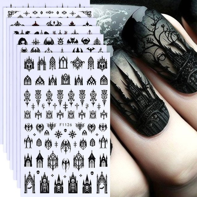 SWEET TREND Nagelaufkleber, Schwarz, 7/8 Stück, 3D Gothic Design - Bild 1