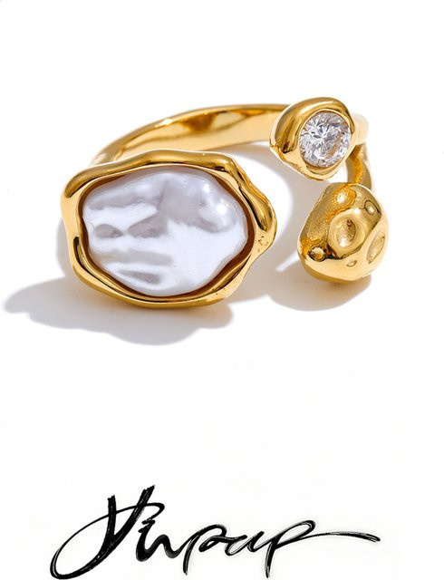 Yhpup Ring, Edelstahl, künstliche Perlen, Zirkonia, Größe 8 - Bild 1