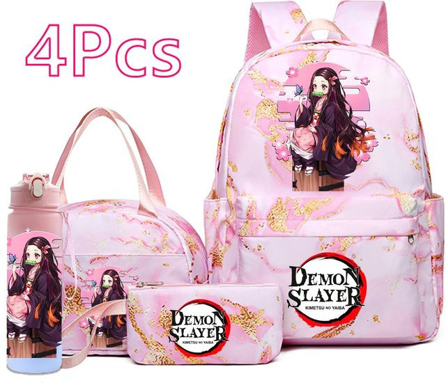 Anime Demon Slayer Set mit Rucksack, Handtasche, Federmäppchen und 750ml Wasserflasche in Pink für Teenager - Bild 1