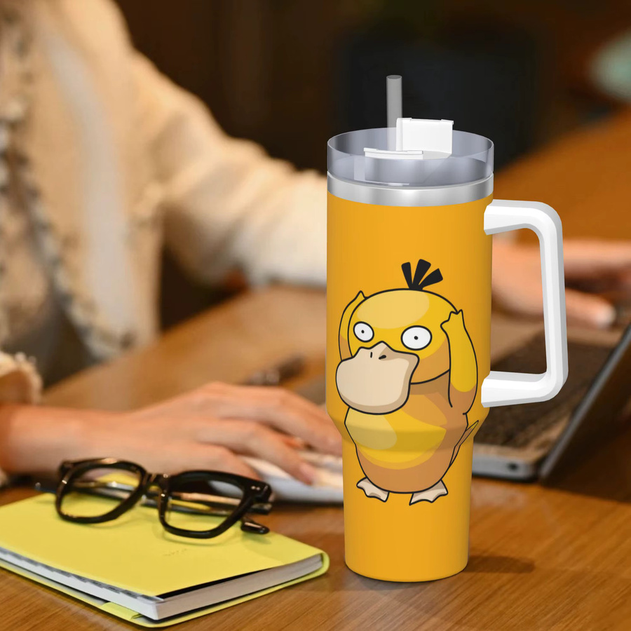 Potdemiel Psyduck Manga Edelstahl-Thermobecher mit Strohhalm und Deckel, Gelb, 1,18 l - Bild 2