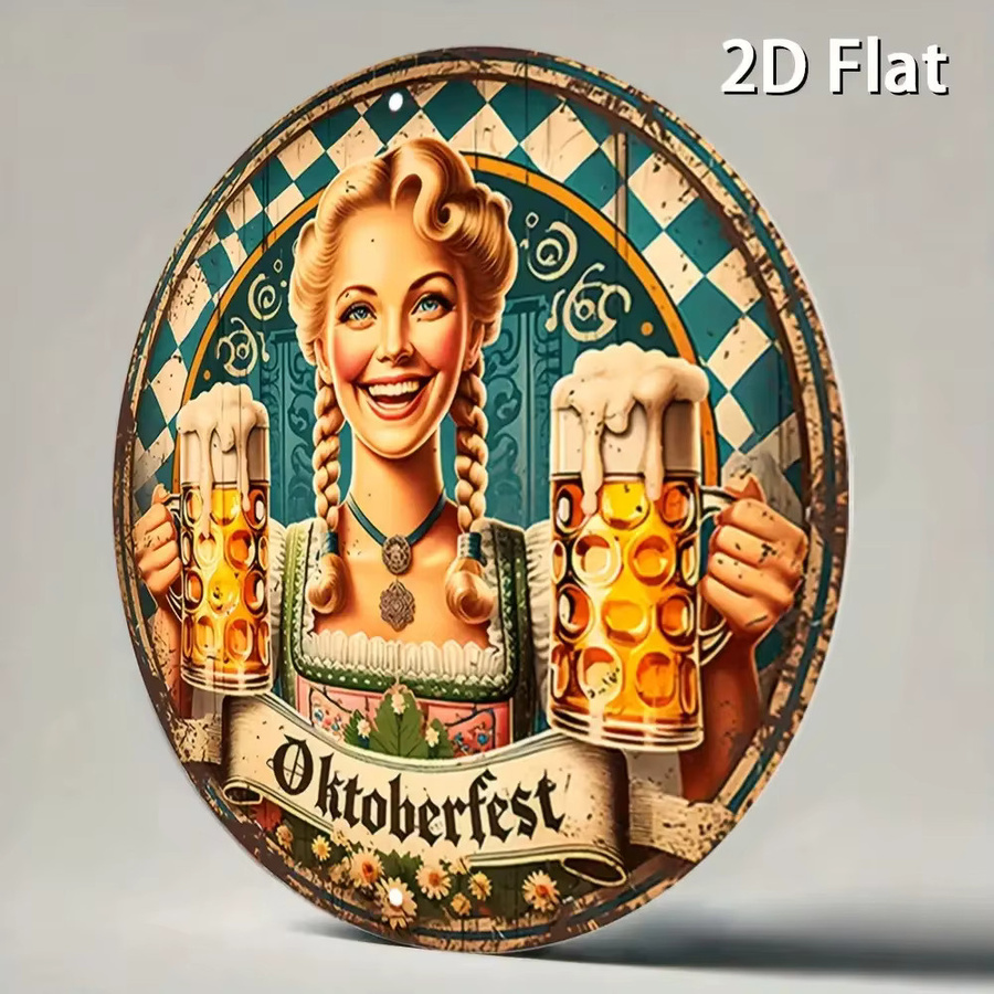 Potdemiel Retro-Metallschild im bayerischen Stil, rundes Aluminium-Poster mit festlichen Motiven, Durchmesser: 19,81 cm, Mehrfarbig - Bild 5