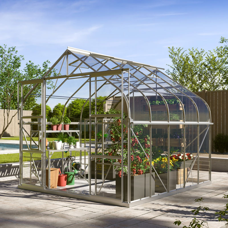 Vitavia Gewächshaus Dione 8300 mit Stahlfundamentrahmen und Glockendach in Silber, 8,3 m², Aluminium eloxiert und 3 mm ESG-Glas - Bild 3