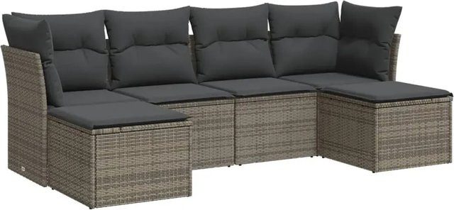 vidaXL 6-tlg Garten-Sofagarnitur in L-Form aus grauem PE-Rattan mit Sitzkissen und Stauraum - Bild 1