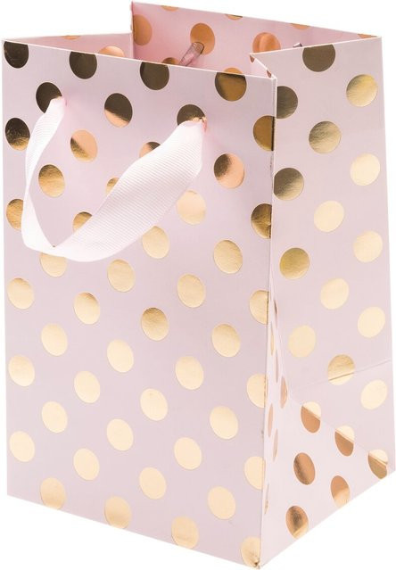 Rico Design Geschenktüte pink mit goldenen Punkten aus Kraftpapier B/H/T: 12 x 18 x 10 cm - Bild 1
